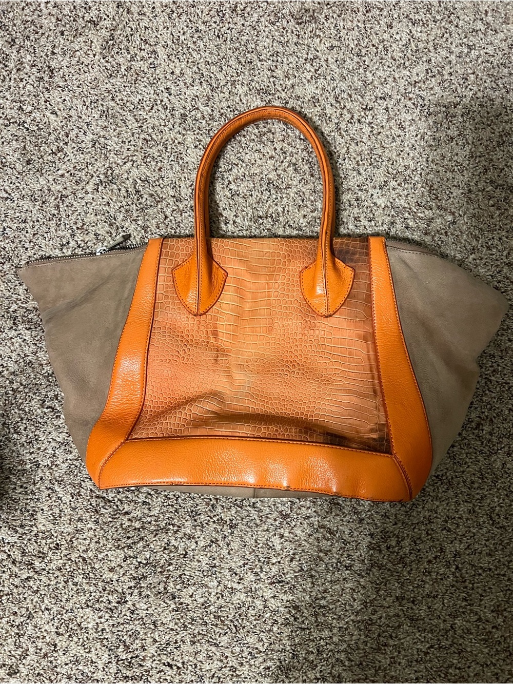 Pour La Victoire Orange and Taupe Two-Tone Tote